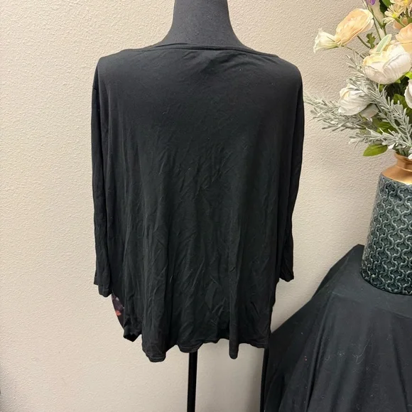 Jeans by Buffalo Floral Tunic Top XL Black Sheer Long Sleeve Boho Chic - Picture 3 of 8